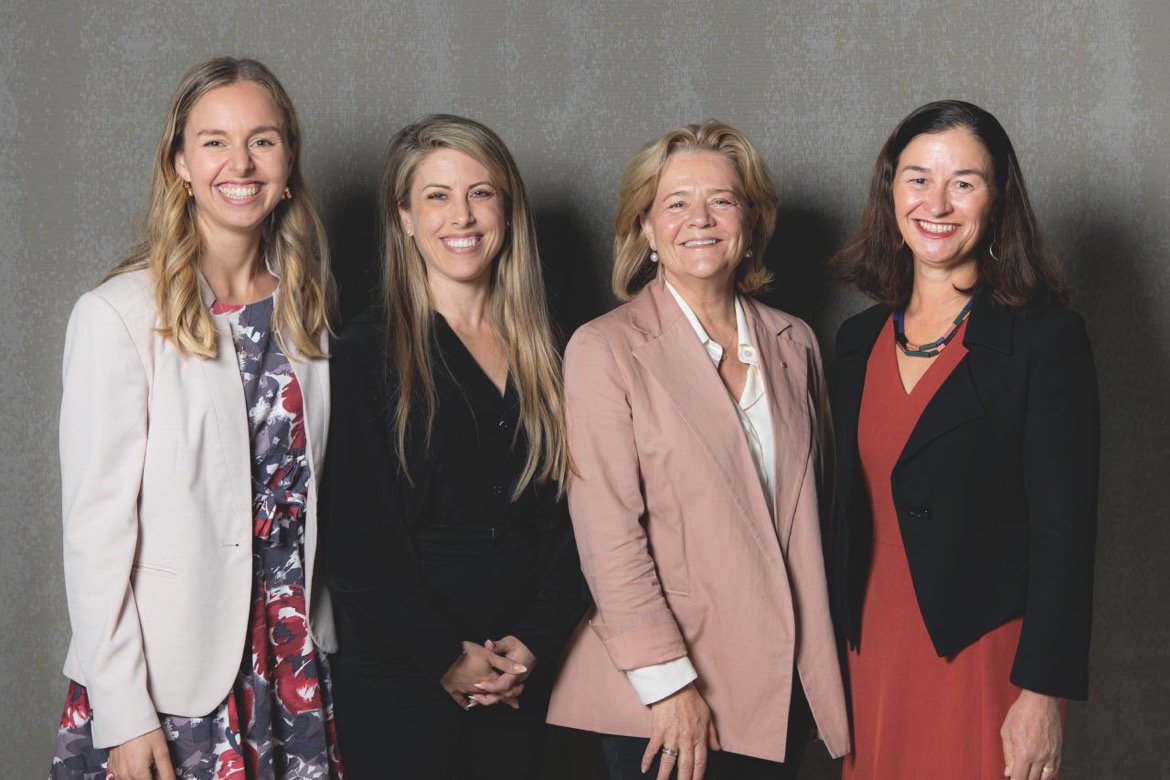 Co-Chair of Minderoo Foundation, Nicola Forrest with (L-R) Shelley Cable, Bree Fraser and Fiona David. Photo credit: Benjamin Horgan, Minderoo Foundation.